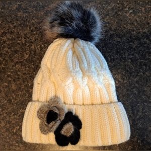 Fleece-Lined Beanie w/ Flower Accent & Pom by Eyeful